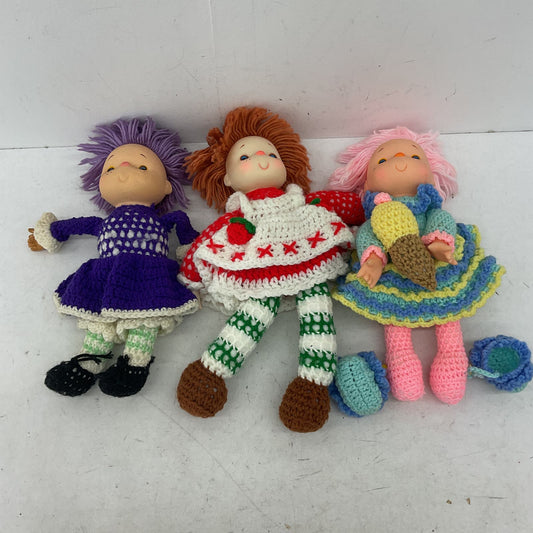 VTG LOT 2 Handmade Ice Cream Soft Bodied Crochet Macrame Knit Dolls Rubber Head - Warehouse Toys