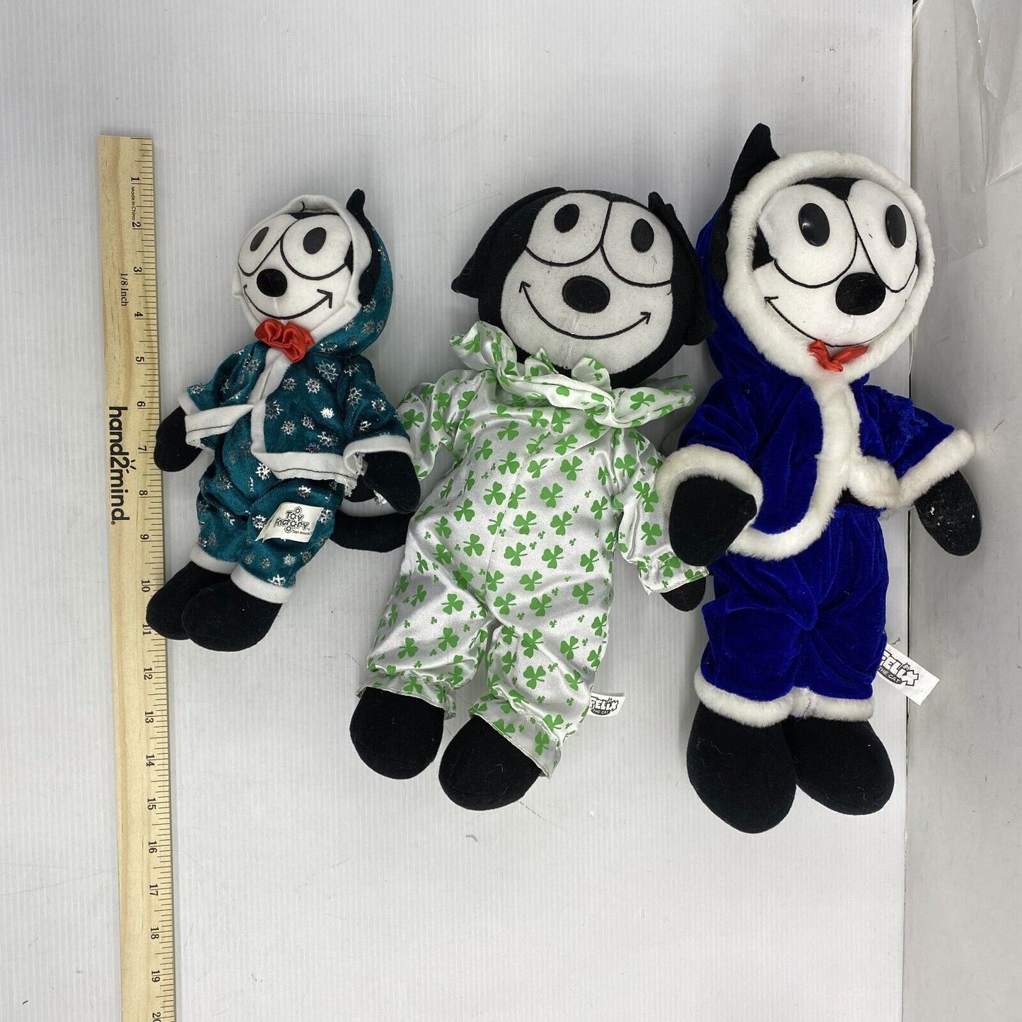 VTG LOT 3 Felix the Cat Character Plush Dolls Toys Shamrock Pajamas Winter Theme - Warehouse Toys