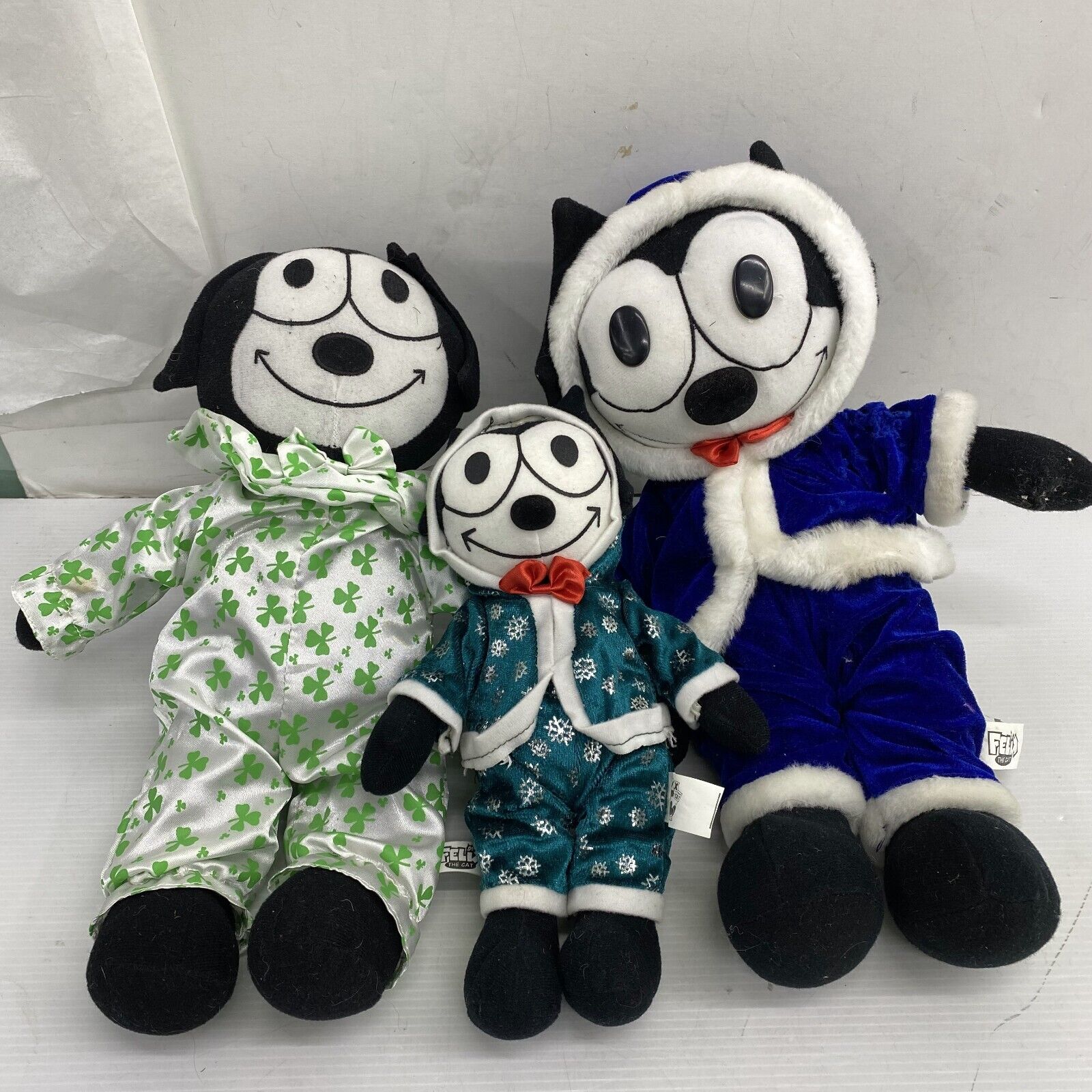 VTG LOT 3 Felix the Cat Character Plush Dolls Toys Shamrock Pajamas Winter Theme - Warehouse Toys