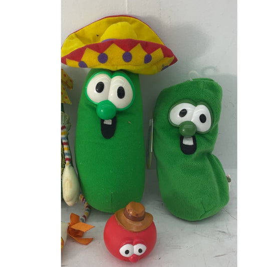 VTG LOT 3 Veggie Tales Christian Vegetables Plush Dolls Sombrero Cucumber Figure - Warehouse Toys