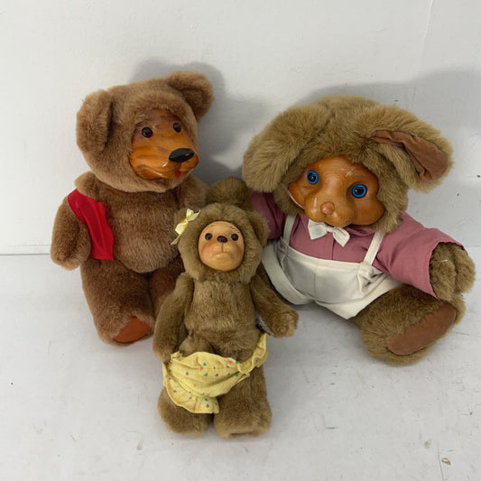 VTG LOT Robert Raikes Wooden Faced Teddy Bear Plush Dolls CUTE - Warehouse Toys