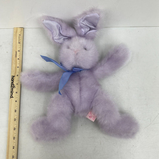 VTG Russ Berrie Mennington Purple Fuzzy Bunny Rabbit w/ Ribbon Plush Doll Toy - Warehouse Toys