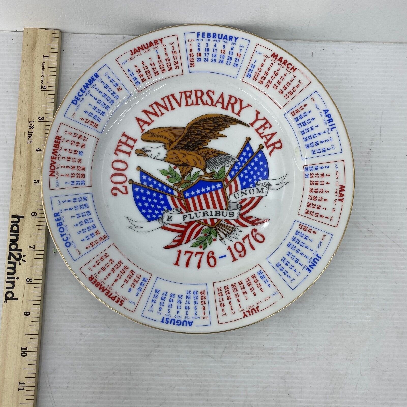 VTG USA 200th Anniversary Year Bicentennial 1776 - 1976 Collectors Ceramic Plate - Warehouse Toys