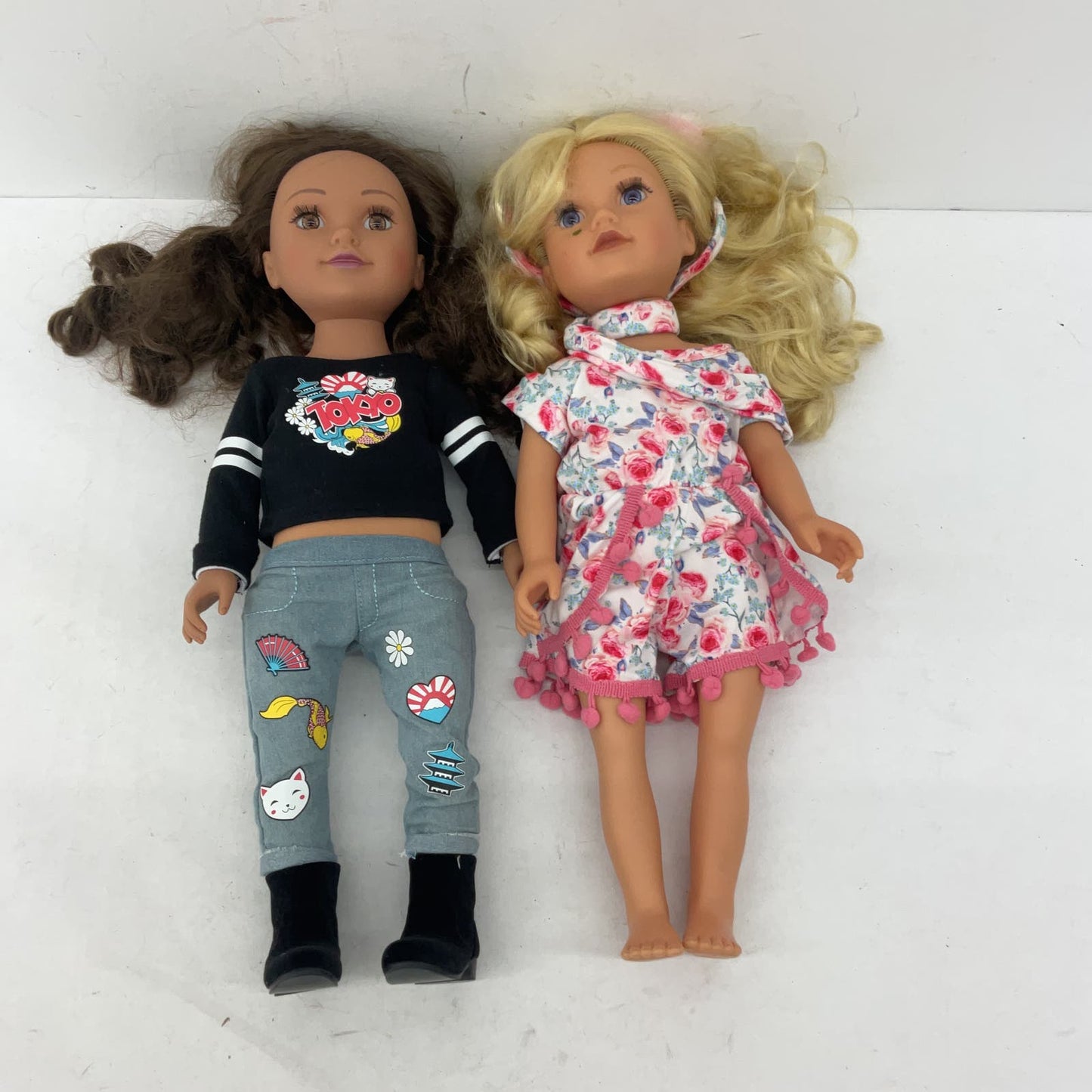 2 Just Play Doll Lot Girl Dolls Brown Blonde Hair and Clothes - Warehouse Toys