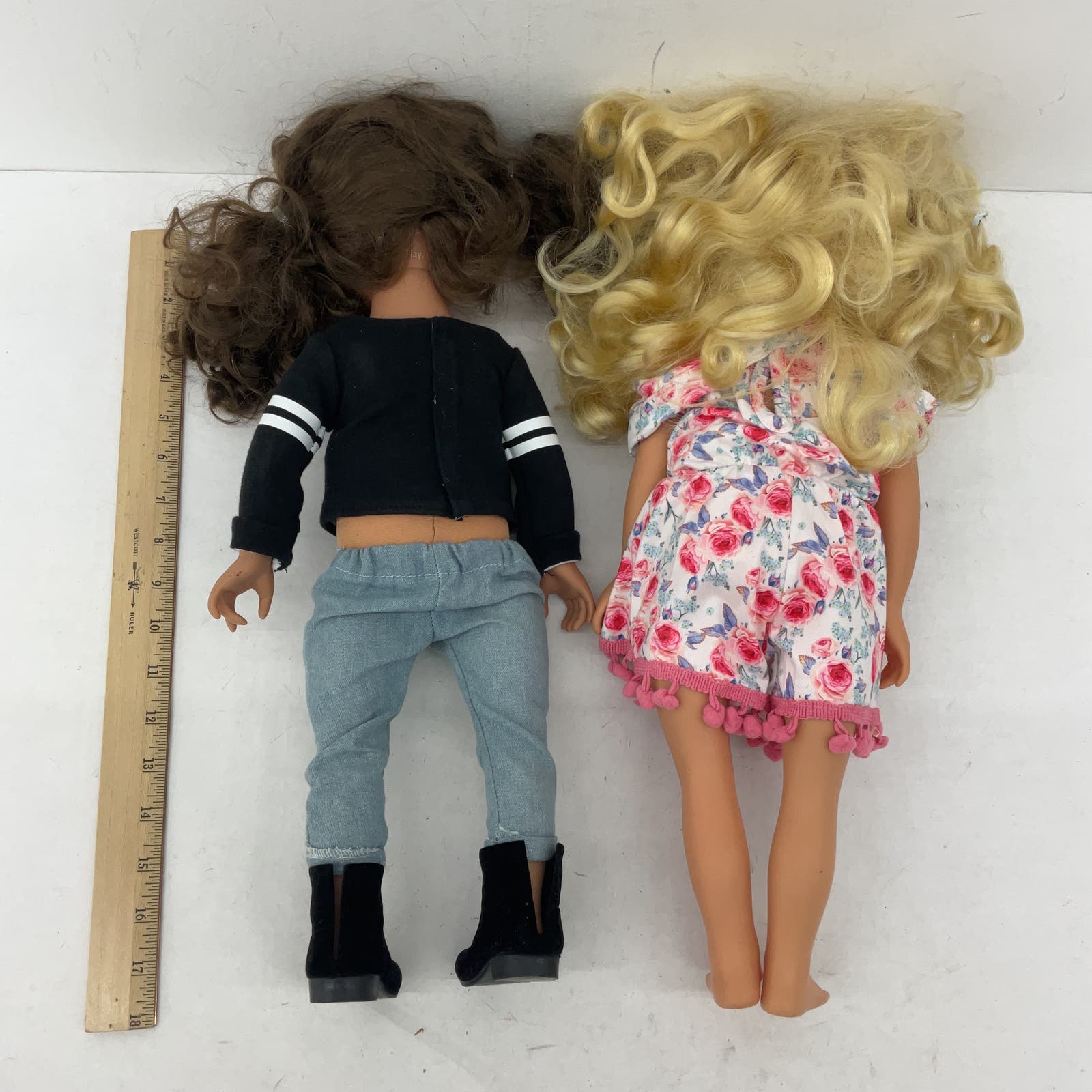 2 Just Play Doll Lot Girl Dolls Brown Blonde Hair and Clothes - Warehouse Toys