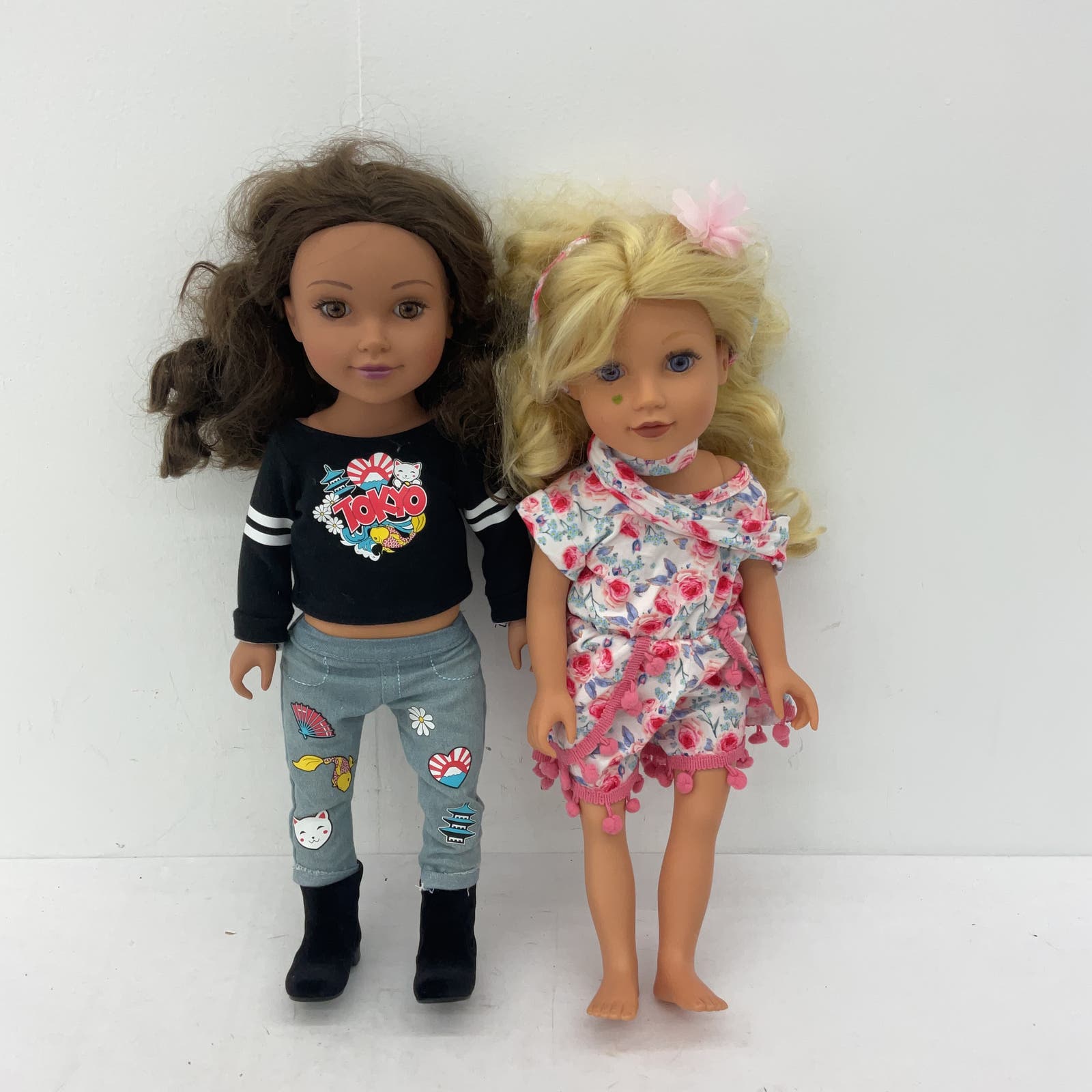 2 Just Play Doll Lot Girl Dolls Brown Blonde Hair and Clothes - Warehouse Toys