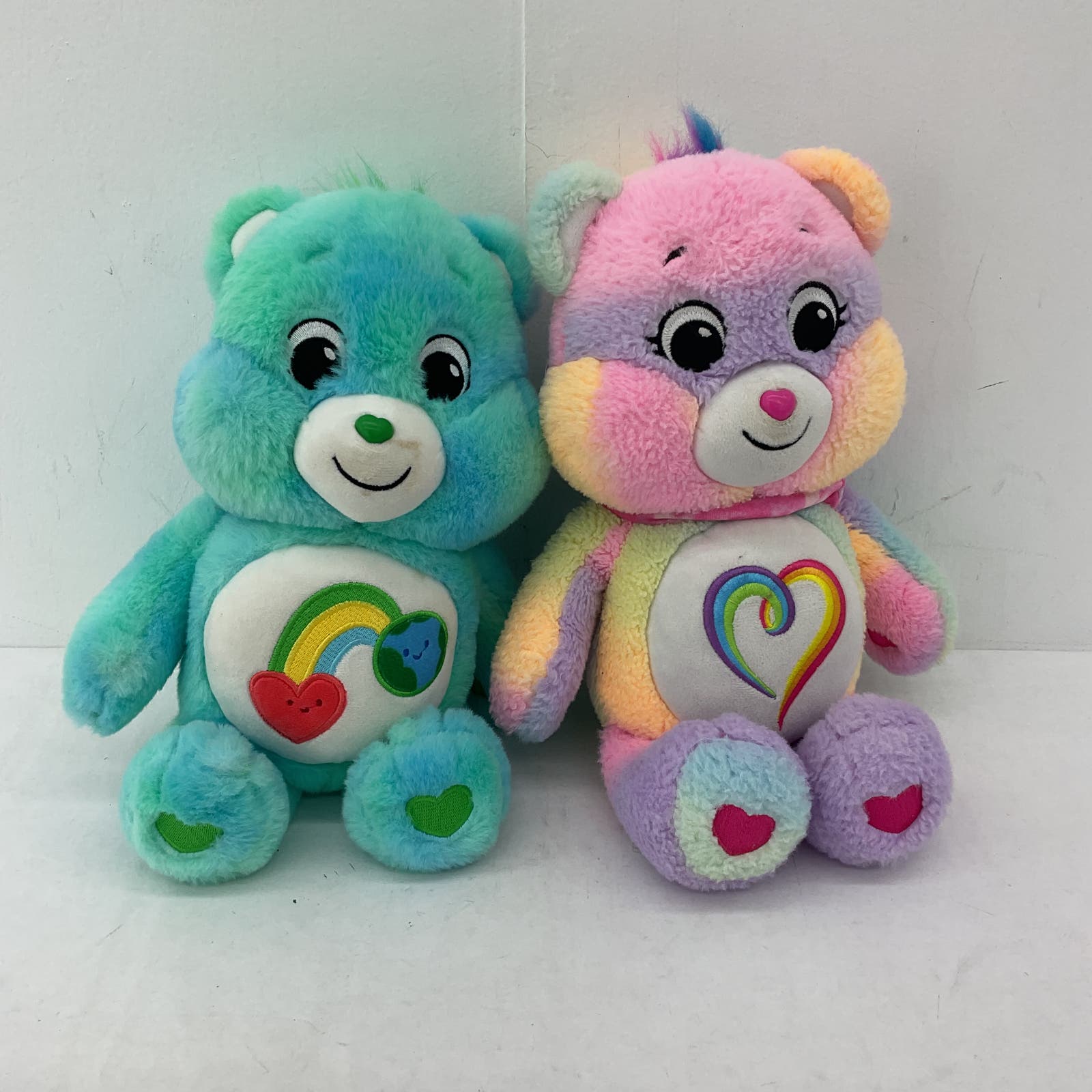 Care Bears Blue pink Tie Dye Rainbow Heart Plush Stuffed Animal Toys - Warehouse Toys