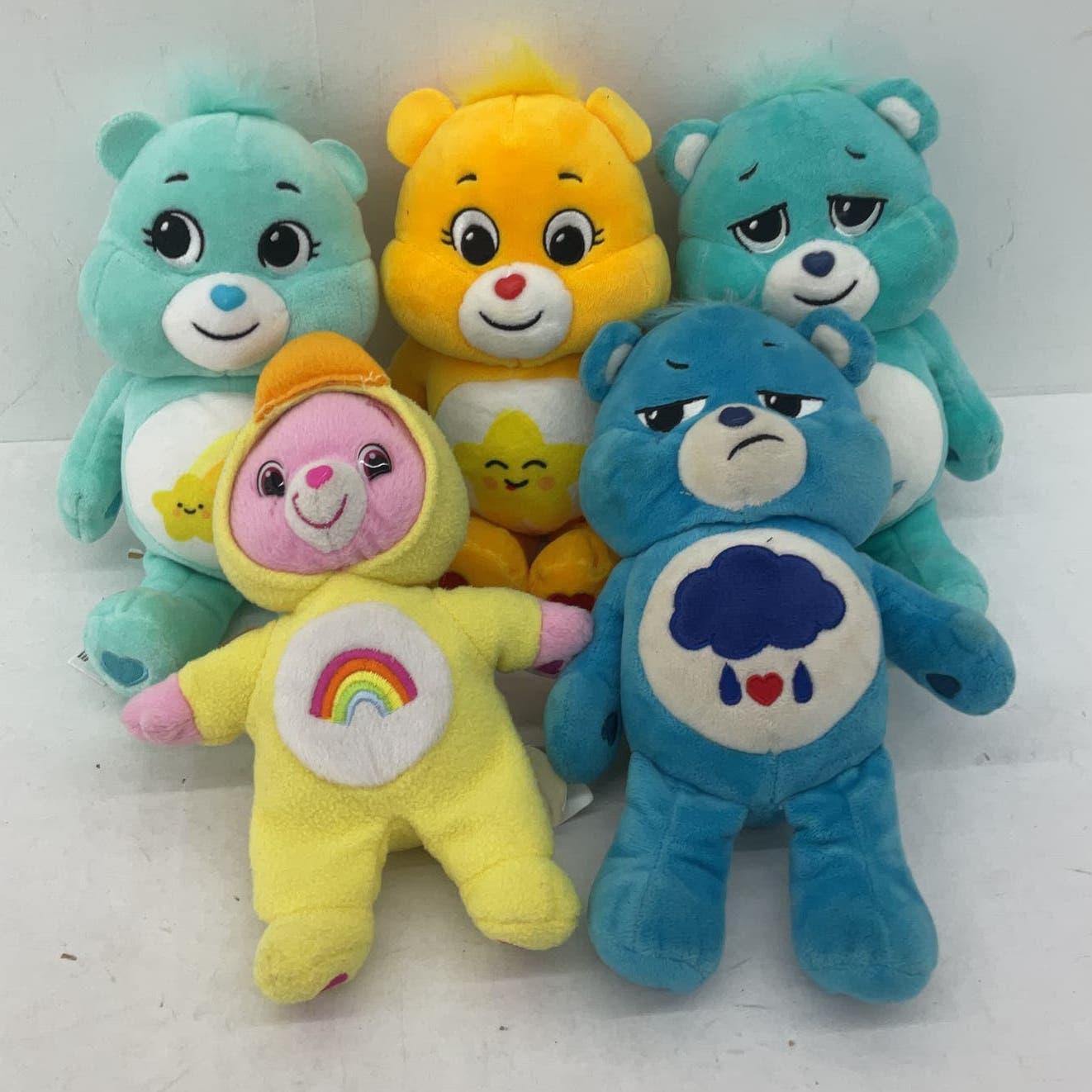 Care Bears Blue Yellow Green Stuffed Animal Toy Plush Lot Grumpy - Warehouse Toys