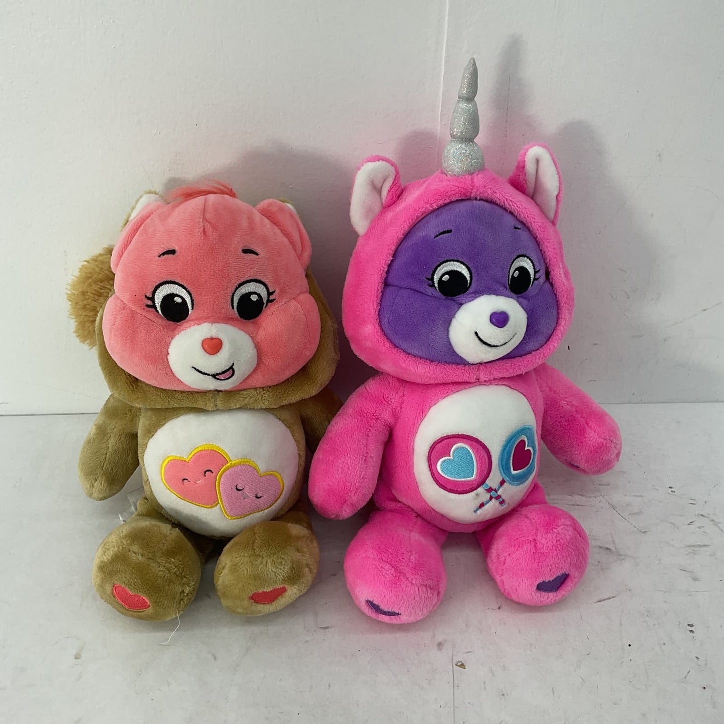 Care Bears Brown Purple Pink Heart Stuffed Animal Plush Toy Lot Hooded - Warehouse Toys