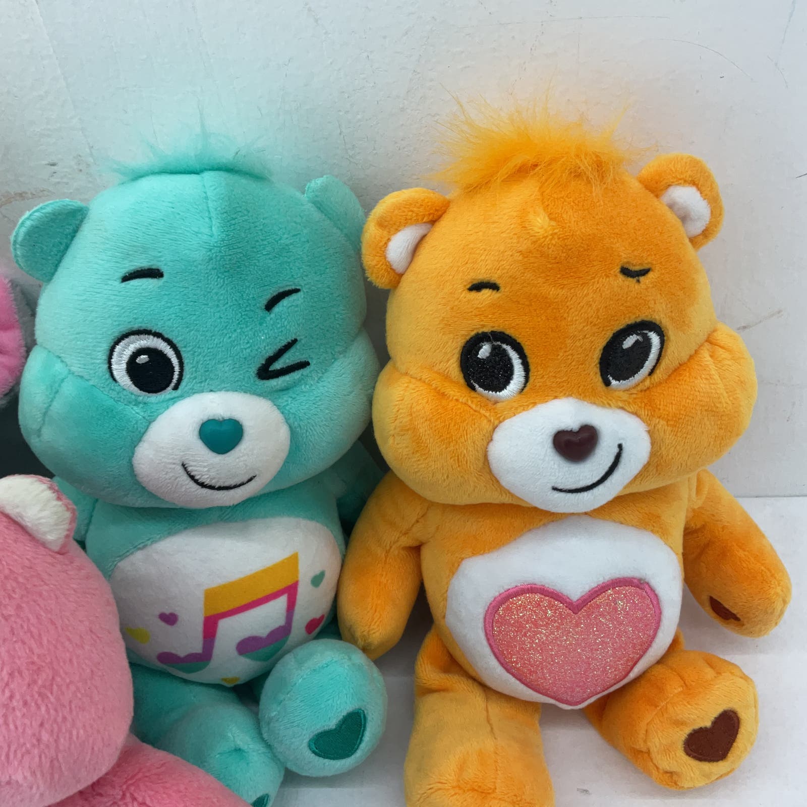 Care Bears Green Yellow Pink Stuffed Animal heart Sun Plush Toy Lot - Warehouse Toys