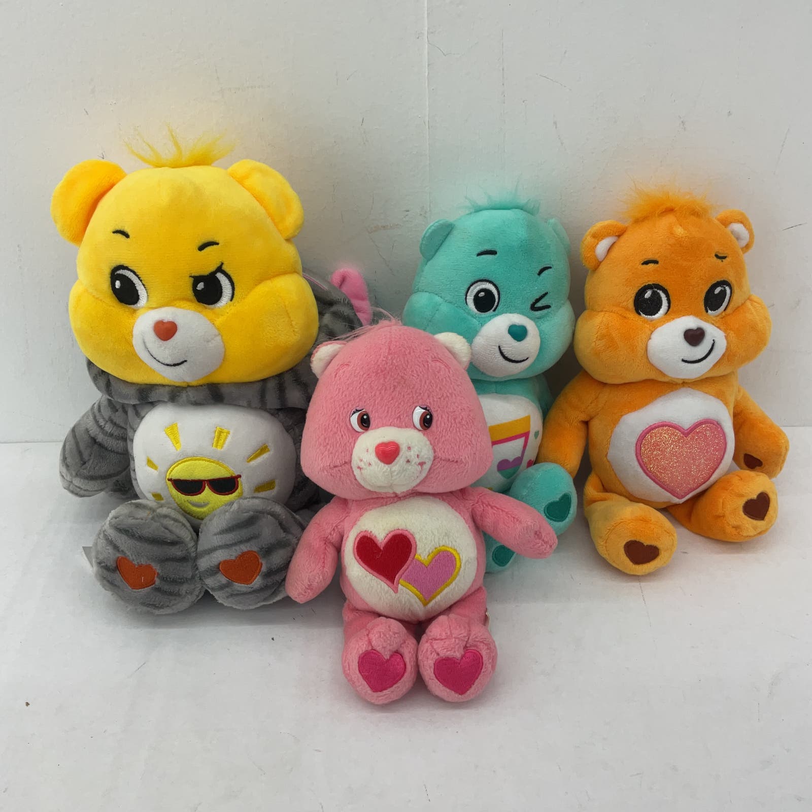 Care Bears Green Yellow Pink Stuffed Animal heart Sun Plush Toy Lot - Warehouse Toys