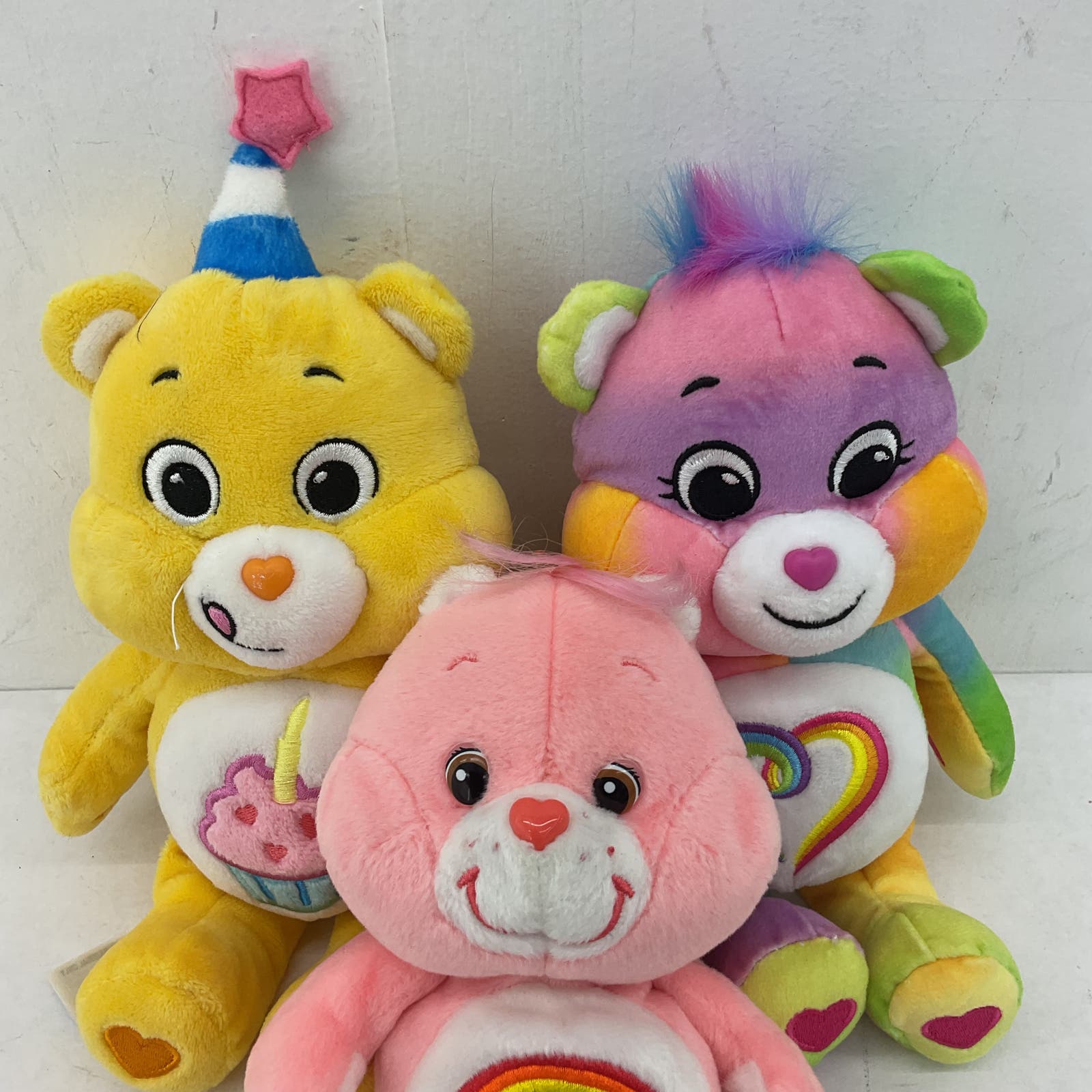 Care Bears Pink Purple Yellow Cupcake Heart Rainbow Plush Toy Lot - Warehouse Toys