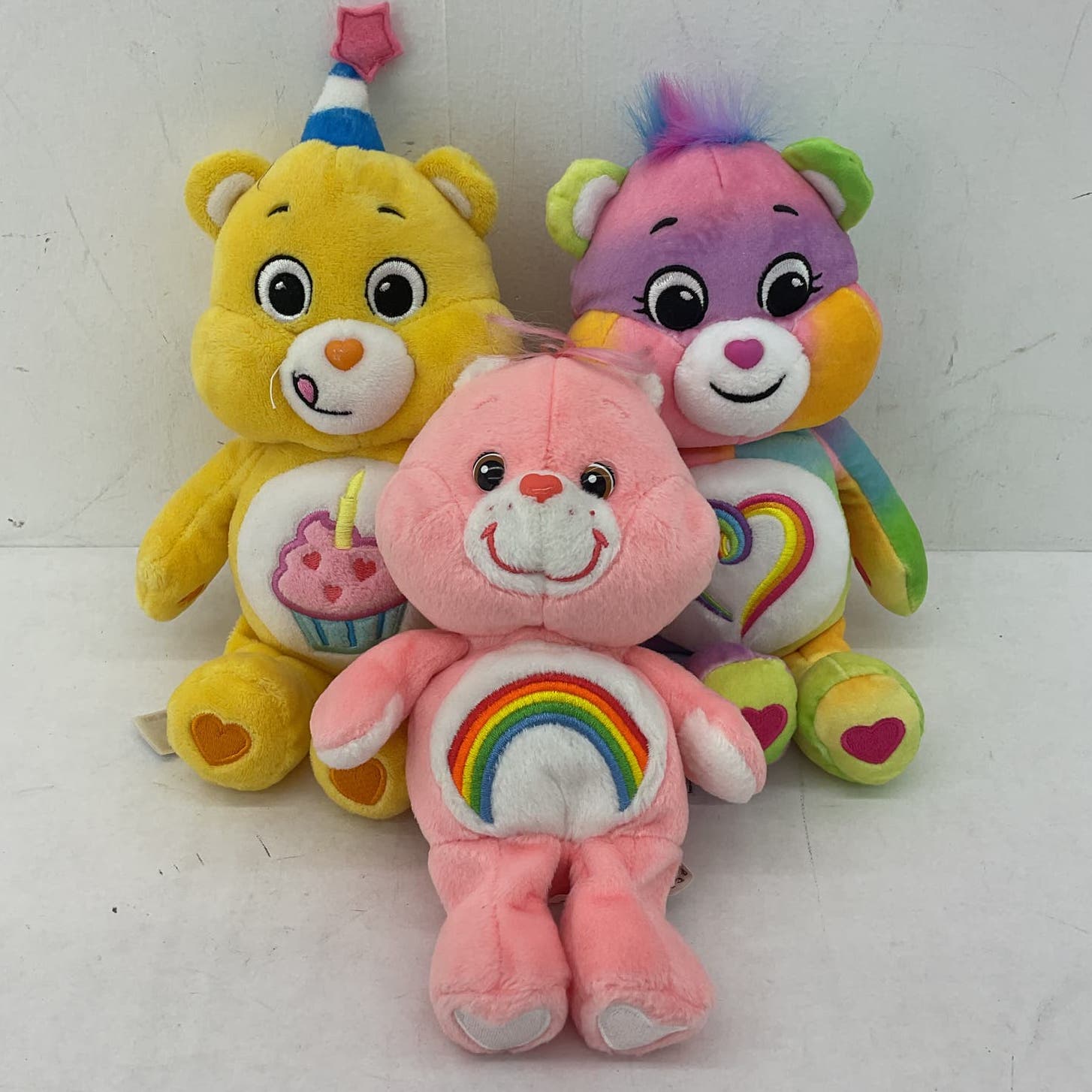 Care Bears Pink Purple Yellow Cupcake Heart Rainbow Plush Toy Lot - Warehouse Toys