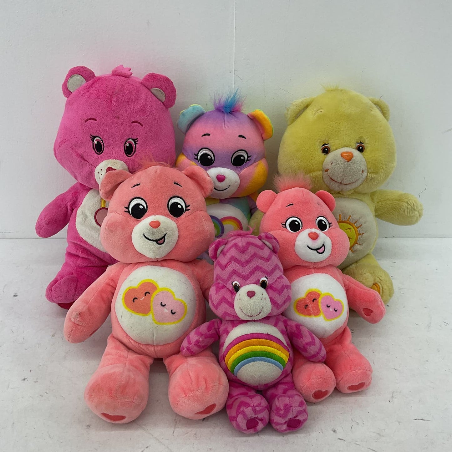 Care Bears Pink Purple Yellow Sun Rainbow Heart Stuffed Animal Toy Lot Plush - Warehouse Toys