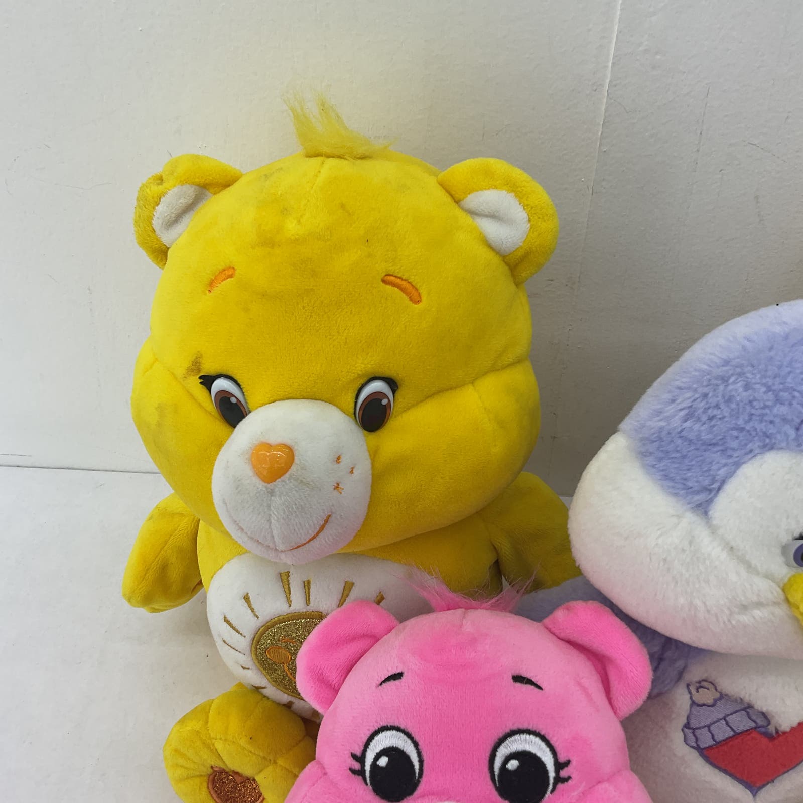 Care Bears Pink Yellow Penguin Stuffed Animal Plush Lot - Warehouse Toys