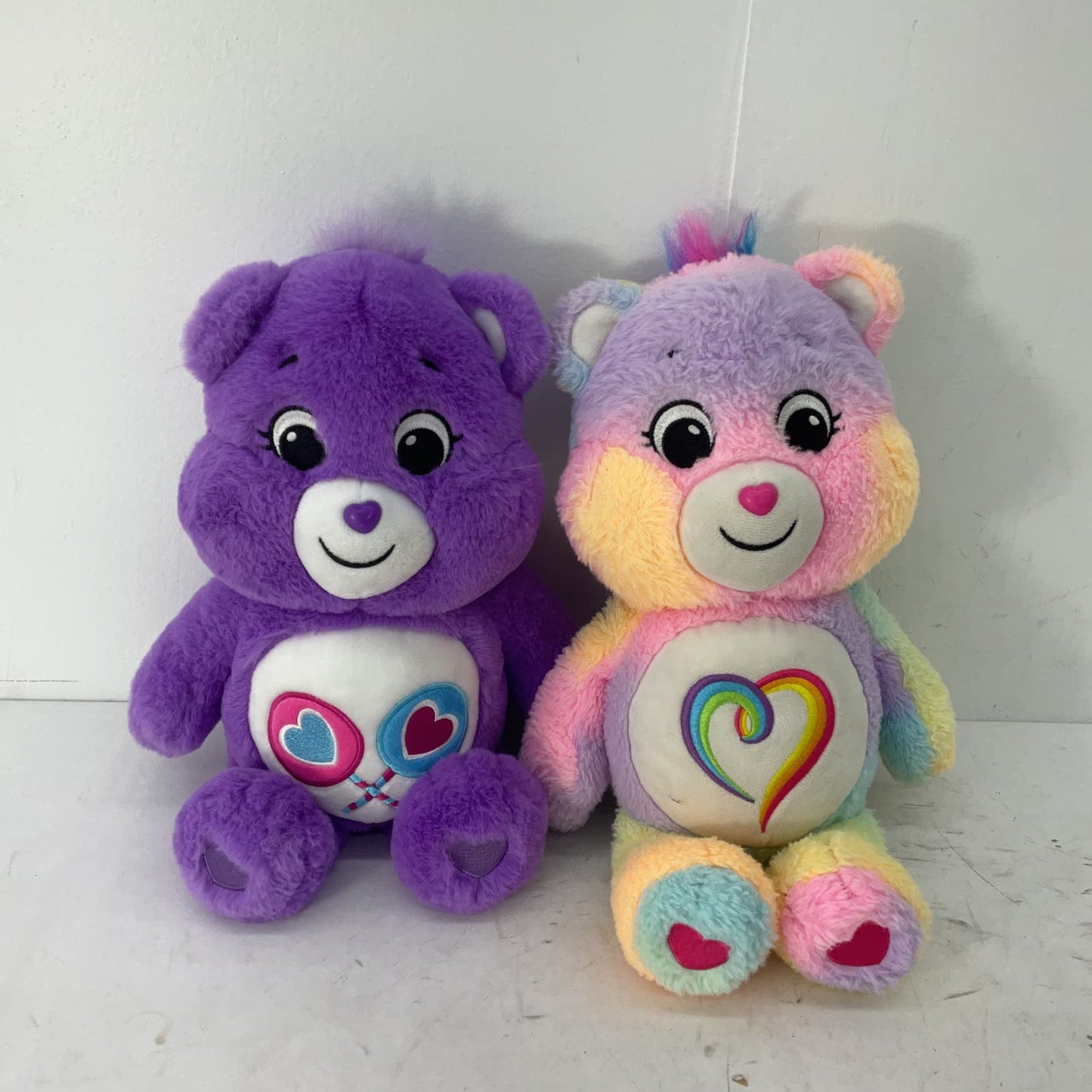 Care Bears Plush Toy Lot Pink Purple Tie Dye Hearts Stuffed Animals - Warehouse Toys