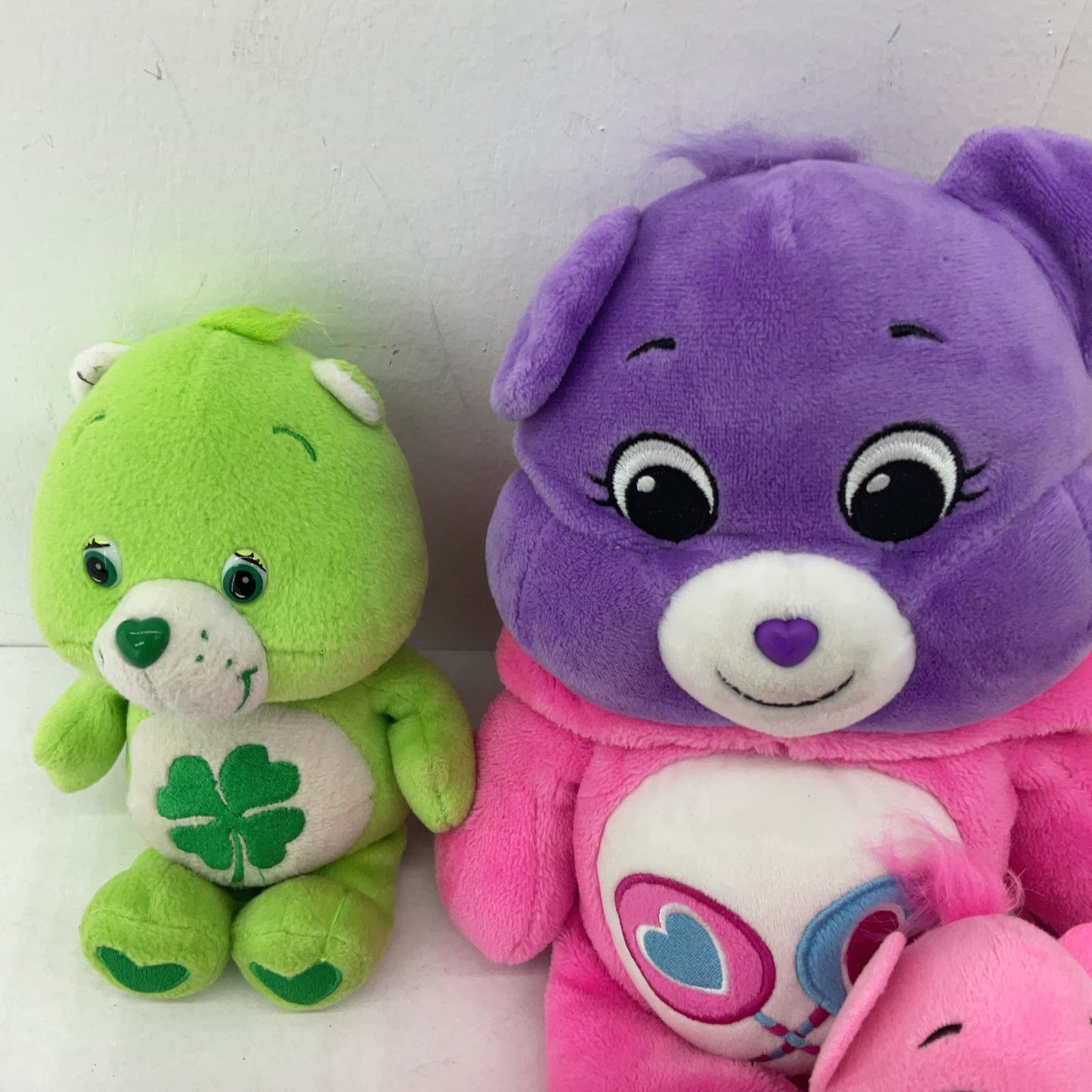 Care Bears Purple Pink Yellow Clover Heart Green Plush Toy Lot - Warehouse Toys