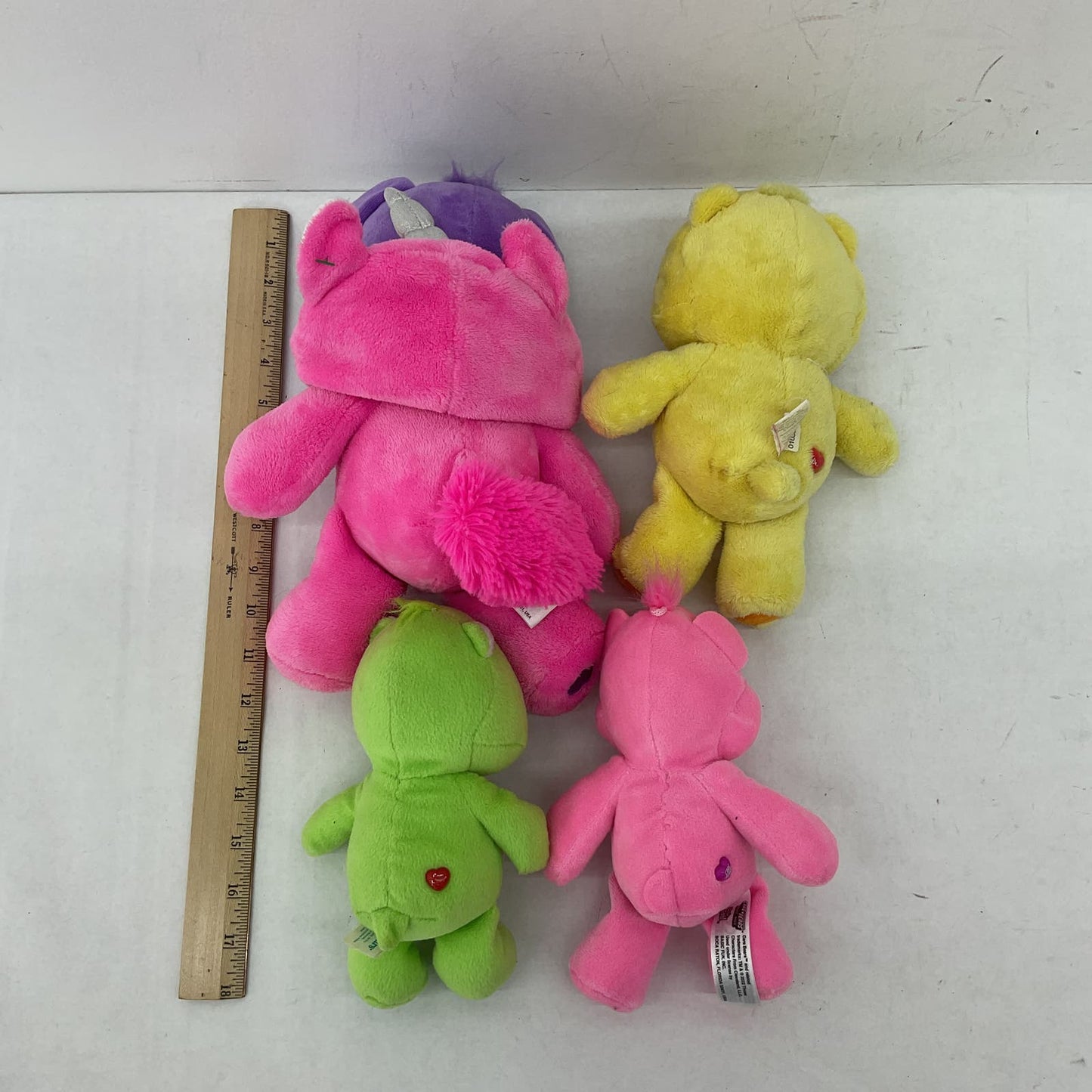 Care Bears Purple Pink Yellow Clover Heart Green Plush Toy Lot - Warehouse Toys