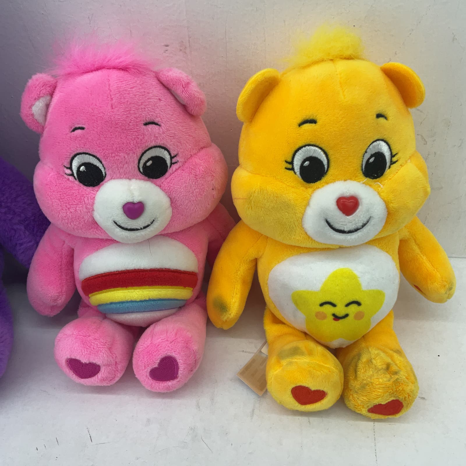 Care Bears Purple Pink Yellow Star Rainbow Heart Stuffed Toy Plush Toy Lot - Warehouse Toys