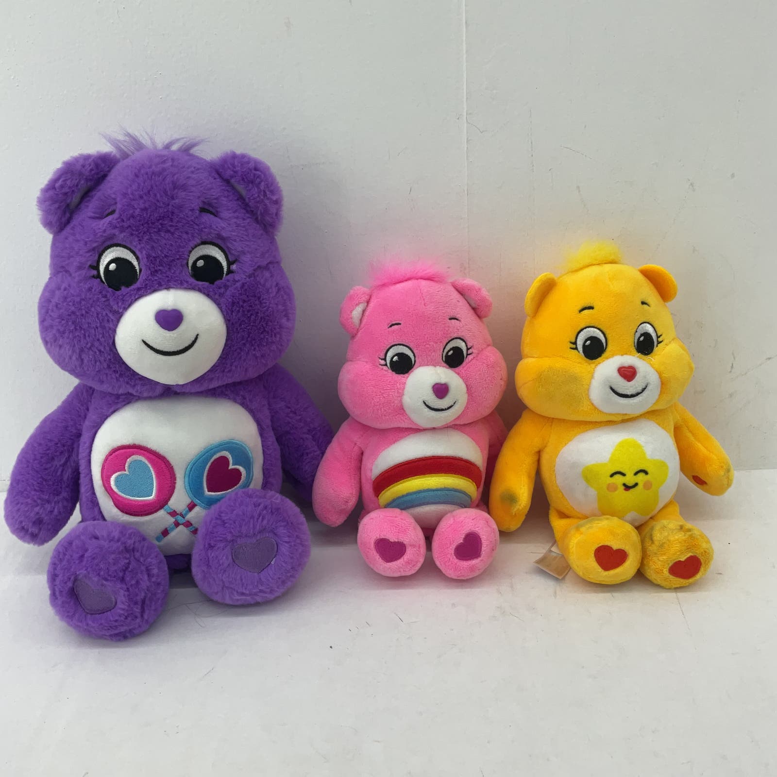 Care Bears Purple Pink Yellow Star Rainbow Heart Stuffed Toy Plush Toy Lot - Warehouse Toys