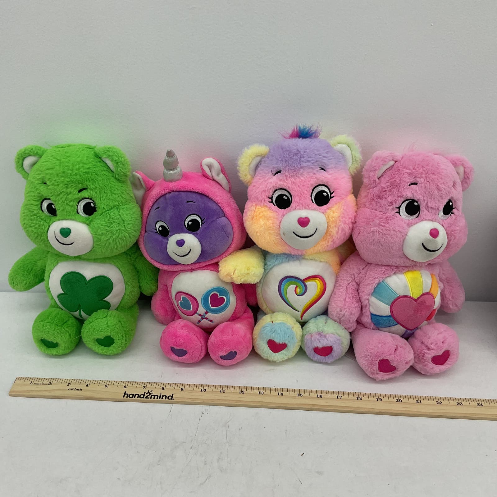 Care Bears Stuffed Animal Green Purple Pink Clover Hearts - Warehouse Toys