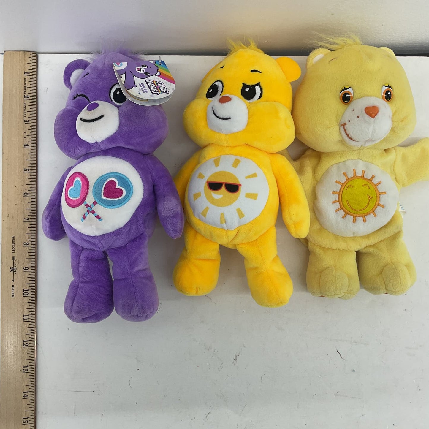 Care Bears Stuffed Animal Plush Toy Lot Purple Yellow Sun Heart - Warehouse Toys