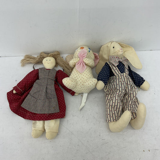 Country Home Style Cloth Doll Bunny Rabbit Girl Doll Stuffed Animal Toy Lot - Warehouse Toys