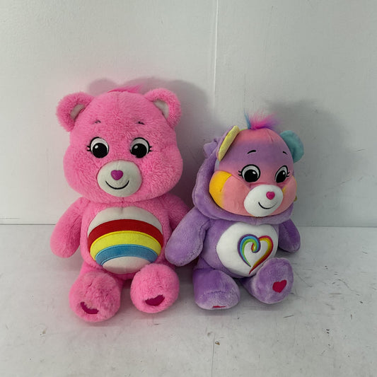 Cute Used LOT 2 Care Bears Plush Dolls Purple Pink Cheer Bear Hearts - Warehouse Toys