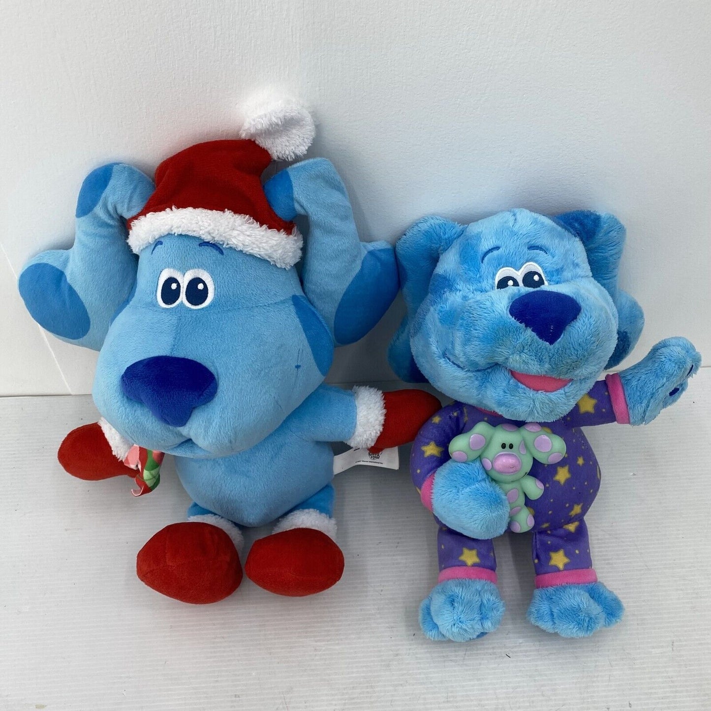 CUTE Used LOT 2 Nick Jr Blues Clues Blue Dog Xmas Pajamas Plush Dolls Toys - Warehouse Toys