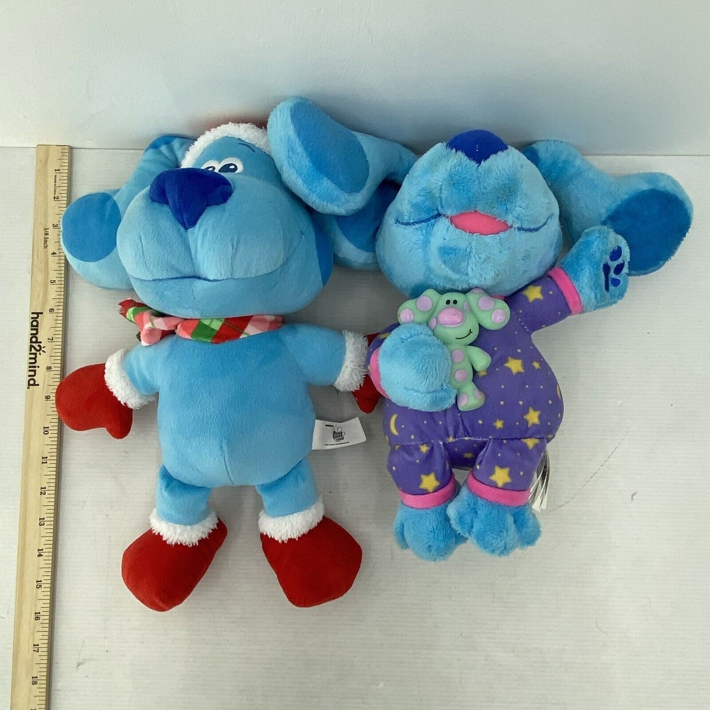 CUTE Used LOT 2 Nick Jr Blues Clues Blue Dog Xmas Pajamas Plush Dolls Toys - Warehouse Toys