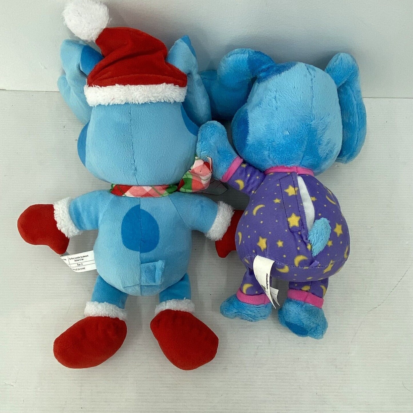 CUTE Used LOT 2 Nick Jr Blues Clues Blue Dog Xmas Pajamas Plush Dolls Toys - Warehouse Toys