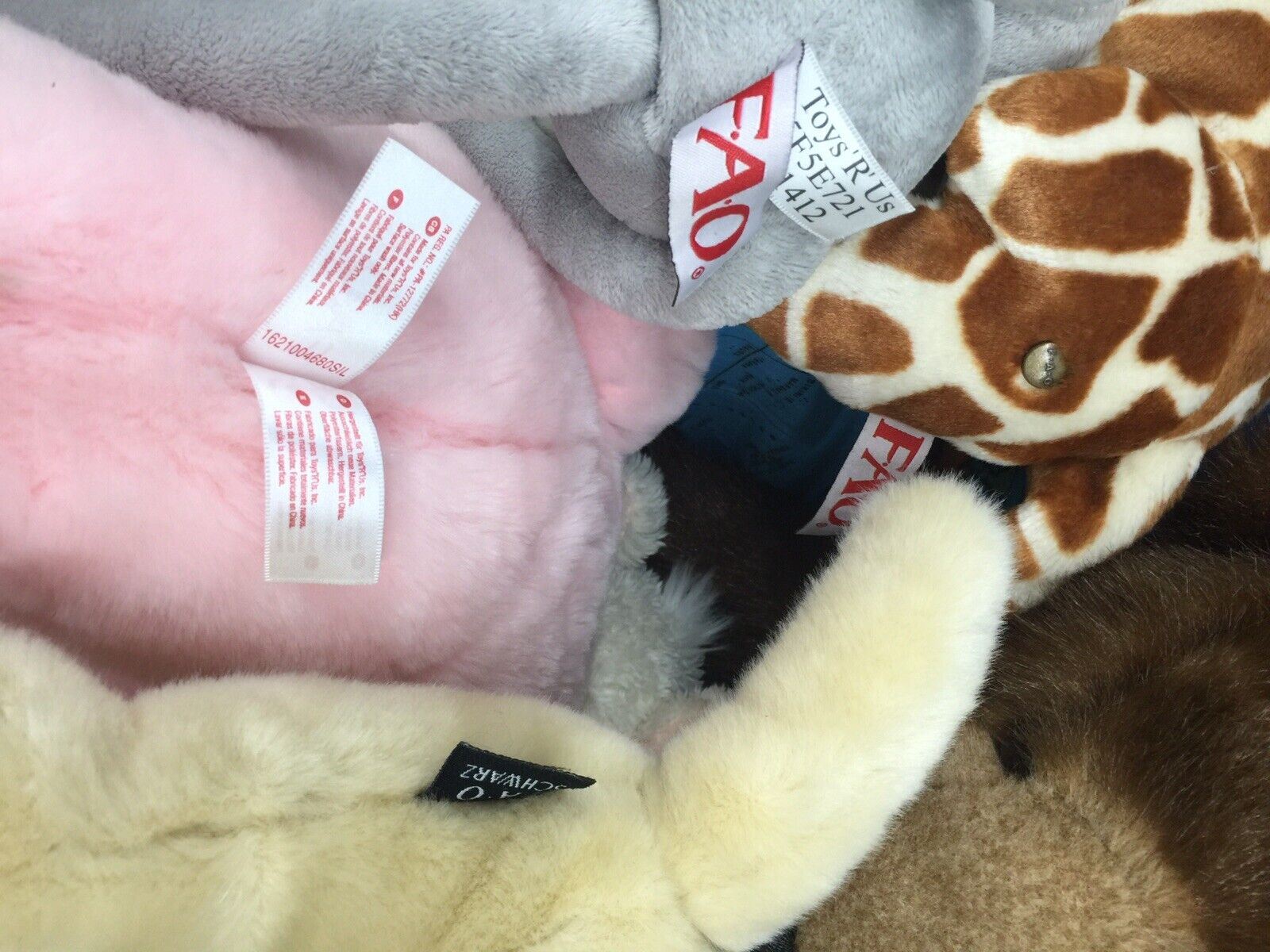 LOT 18 FAO Schwarz Penelope Dog Bear Giraffe Cat Plush Large & Small 3" to 24" - Warehouse Toys