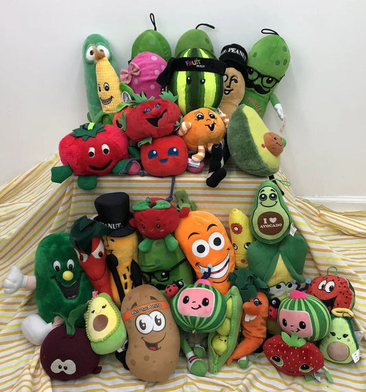 LOT 30 Random Fruits Vegetables Cocomelon Mr Peanut Veggie Tales Plush Toys - Warehouse Toys