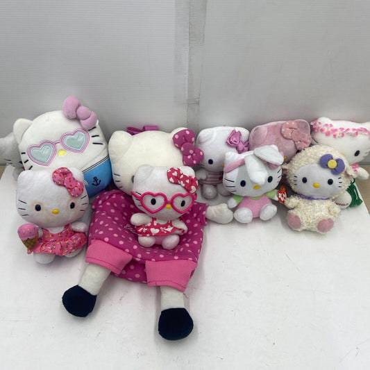 LOT 9 Sanrio Hello Kitty Plush Character Dolls TY Used Various Outfits CUTE - Warehouse Toys